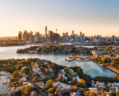 View across Ballast Point and Balmain East to the Sydney skyline View across Ballast Point and Balmain East to the Sydney skyline